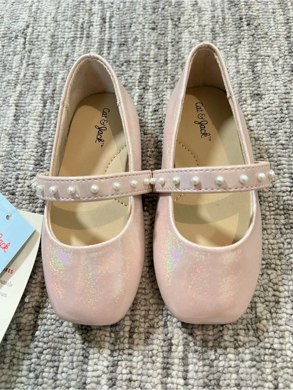 Cat & Jack Pink Pearl-Trim Mary Jane Dress Shoes Size 6